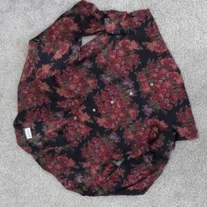 PRISTINE Vintage Silk Baldanza Neiman Marcus Deep Floral Print Button Up, Sz 10